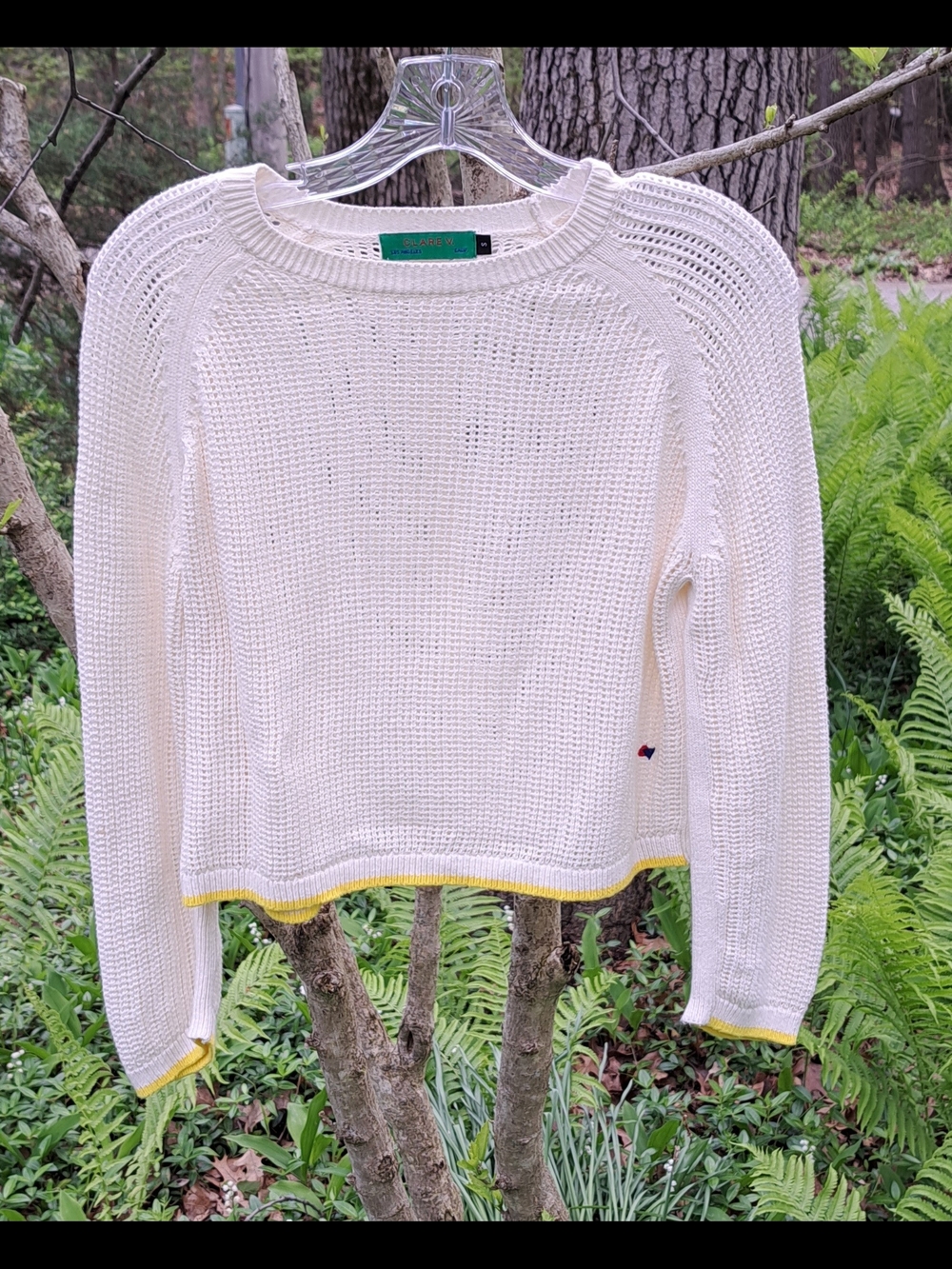 Women’s Cream Crewneck Sweater with Yellow Trim